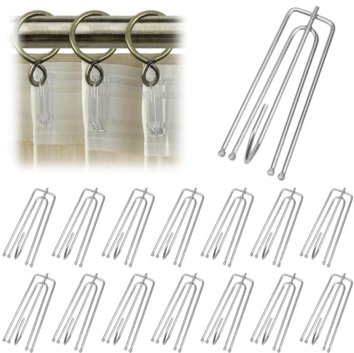 50 Pezzi Ganci per Tende in Acciaio Inox con 4 Denti, Gancio da Tende Metallo, Ganci Tende Metallo, per Tenda Pieghettata, Tenda per Porta Doccia