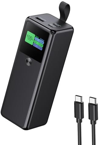 Power Bank PD 140W, VAFOTON 27000mAh Power Bank, 3-Port Externer Akku mit 3 Anschlüsse mit Umhängeband, Digitales Display, Portable Schnellladegerät mit USB-C Kabel, Kompatibel mit MacBook,Pad,Dell