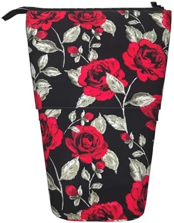 TTIGLHOH Red Rose Garden Standing Pencil Case for Girls Boys,Telescopic Pen Pouch for Kids Big Capacity for School