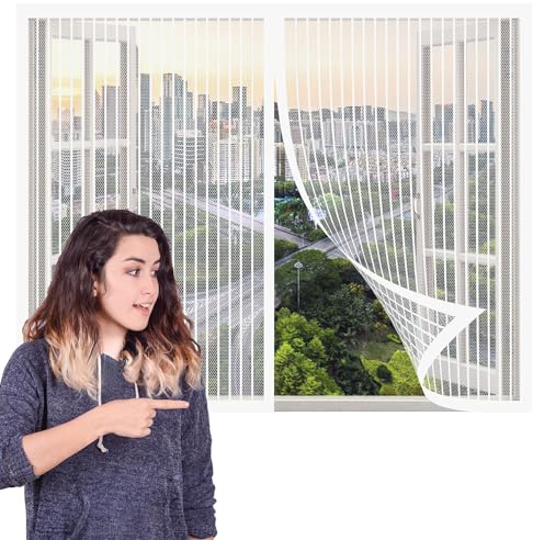 Zanzariera Finestra Magnetica 137 x 233 cm Zanzariera a Maglie Anti Zanzare Insetti, Chiusura Automatica per Balcone e Porta Finestra, Bianco