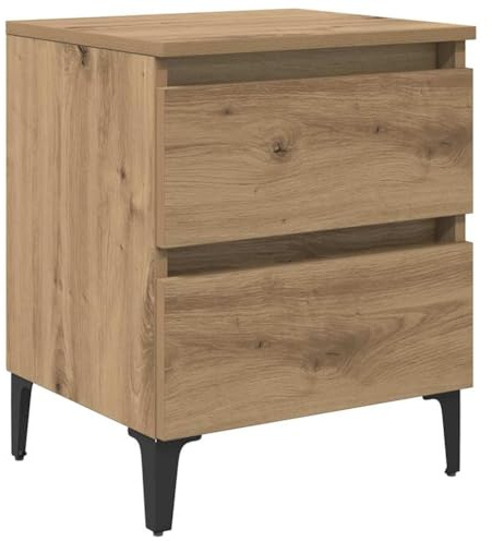 vidaXL Cabinet de Cama Roble Artesanal 40X35X50 cm Madera Elaborada Mesita de Noche con Cajones para Dormitorio Muebles de Noche Rústica Mesita de Noche de Nogal Duradera Marrón Almacenamiento Pequeñ