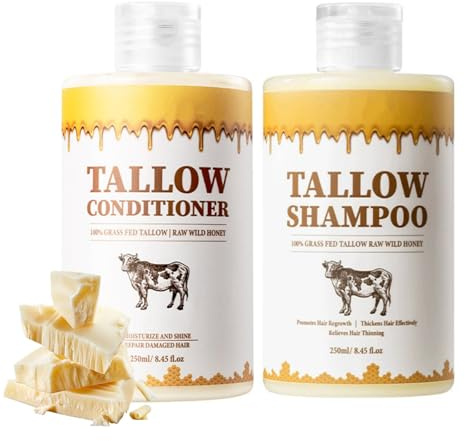 Set di shampoo e balsamo al sego, kit per la cura dei capelli al sego naturale per tutti i tipi di capelli, deterge profondamente e idrata l'olio di controllo, liscia l'effetto crespo rinforza i