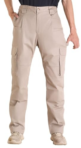 VEVOR Pantalones Resistentes al Fuego, Hombre, 100% Algodón, con Múltiples Bolsillos y Cintura Elástica, Costuras Reforzadas Antidesgarro, a Trabajos de Soldadura y Ropa Informal, Talla XL, Caqui