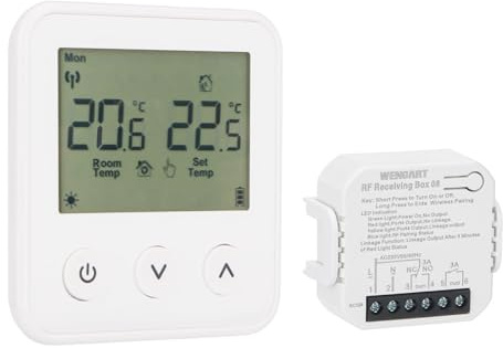 Wengart Thermostat et récepteur sans Fil WG01RF, écran LCD programmable, Compatible avec Les chaudières à gaz et Les systèmes de Chauffage au Sol Radiant (Blanc)