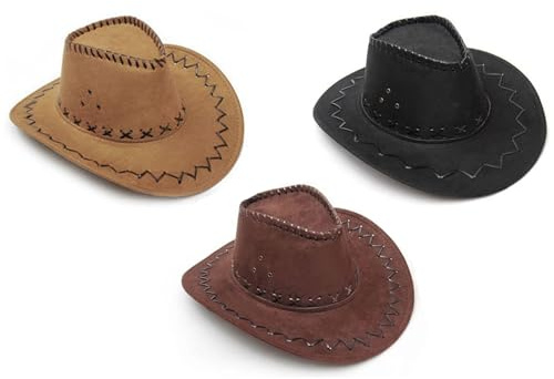 SoWest Cowboy Hat Unisex Suede look Western Hat & Bandana Texas Texan Costume Accessories for Men, Women, Adults Wild West Fancy Dress Party