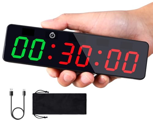 PELLOR Temporizador Multifunción para Gimnasio - Portátil Reloj Cronómetro LED con Potente Imán, 5 Niveles Brillo, Cuenta Regresiva/Progressiva, Timer per Intervalli Fitness para Casa/Garaje/Boxeo