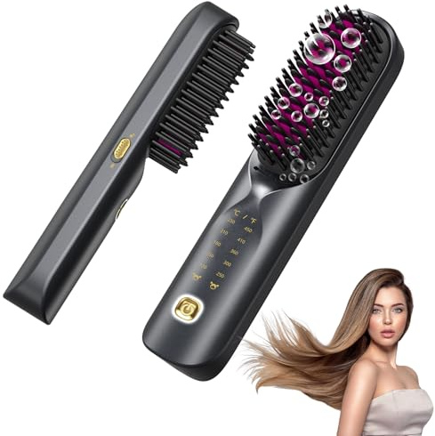 Bopcal Spazzola Lisciante per Capelli 10000mAh - 3 in 1 Spazzola Lisciante Senza Fili 300 Milioni di Ioni, Riscaldata 30S, Ceramica antiscottatura, Viaggio, Portatile e Powerbank