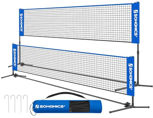 SONGMICS Red de Bádminton de 5 m, Red de Voleibol con Postes Ajustables en Altura, Red Portátil para Tenis Juvenil, Voleibol de Playa, para Jardín, Parque al Aire Libre, Azul SYQ500V2