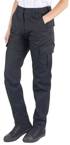 Lee Cooper Workwear LCLPNT241 Ladies Heavy Duty Easy Care Multi Pocket Work Safety Classic Cargo Pants Trousers, Black, 12 UK / 30 Leg (regular)