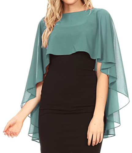 Sakkas 1921 -Anya femmes en mousseline de soie mariage demoiselle d'honneur mariée Cape Wrap boléro haussement d'épaules - bleu acier - OS