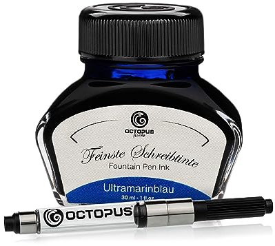 Octopus Fluids Füllhaltertinte im Tintenglas inklusive Konverter, Schreibtinte für Füllhalter, Füllertinte in Ultramarinblau 30ml