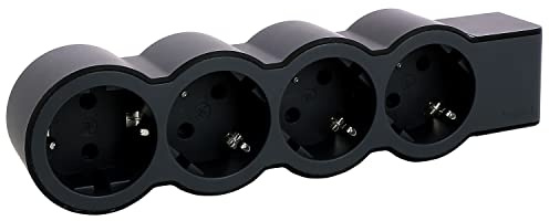 LEGRAND, Flache Steckdosenleiste, 4-fach Steckdose, Mehrfachsteckdose, ohne Kabel, Schwarz/Dunkelgrau, 694576