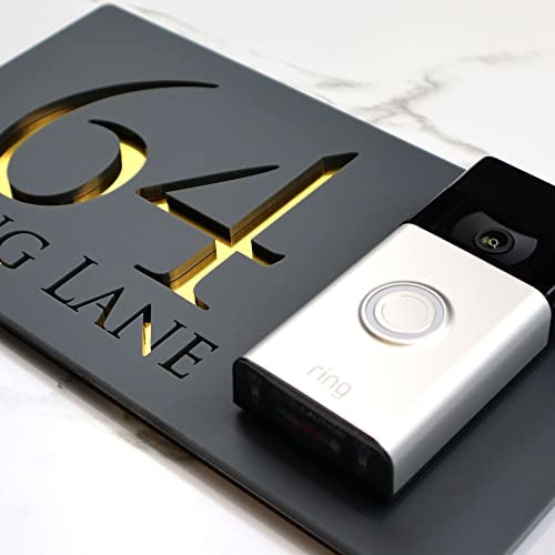 K Smart Sign | Bellissima Video Doorbell house sign door number plaques for Nest Ring Wifi doorbell plate mount | Dark Matt Gray - Gold Mirror | Classic Style | 300mm x 160mm