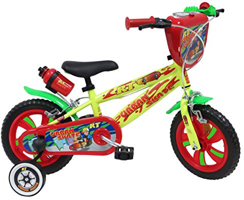 Vélo ATLAS Jungen Fahrrad, Urban Skate mit 2 Bremsen, dekorativer Frontplatte, Kanister und Flaschenhalter, Schmutzschutz und Stabilisatoren Jungenfahrrad, gelb, 12''
