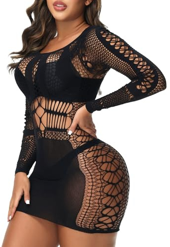 XIUSEMY Ropa Interior de Mujer Sexy Babydoll Bodycon Vestido de Red Bodycon Body Teddy Chemise Lencería de Dormir(Black)