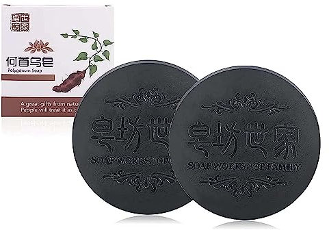 Polygonum Multiflorum Shampoo Seife, Natürliche Haarpflege für Schwarzes & Dickes Haar, Anti-Haarausfall, Fördert Haarwachstum, He Shou Wu Haarseife, Für Männer & Frauen (2 Stück)