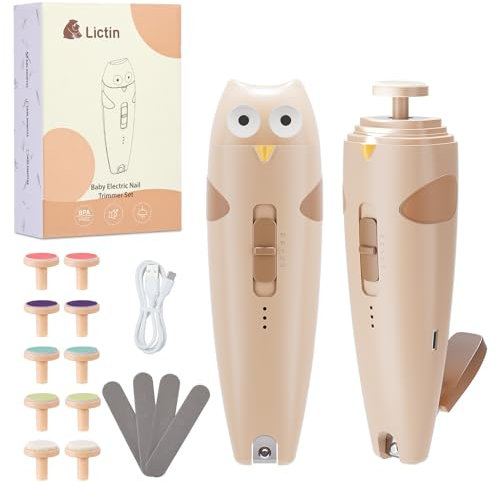 Lictin Elektrische Nagelfeile, 15 in 1 Elektrische Nagelfeile Baby, Nagelfeile Elektrisch mit Licht, Baby Nagelfeile Elektrisch mit 10 Schleifkopf, Nagelpflegeset Elektrisch, Baby Nagelpflegeset Khaki