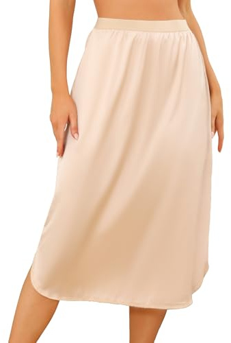 Wikoan Underkjol dam underkjol mjuk underkjol lång underkjol elegant osynlig spetskjol underklänning satin S-XXL, naken, XXL