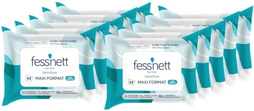 Fess'nett - Carta igienica umida sensitiva, maxi confezione da 84 fogli, morbida e resistente, igiene superiore, pratica per tutta la famiglia, confezione da 10
