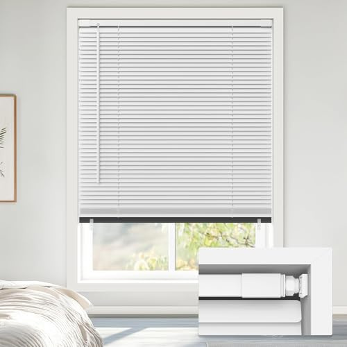 LazBlinds No Tools No Drill Cordless 1 Vinyl Mini Blinds, 100% Blackout Blinds for Indoor Windows, Room Darkening Privacy Window Blinds and Shades for Interior, 36 W x 48 H, White