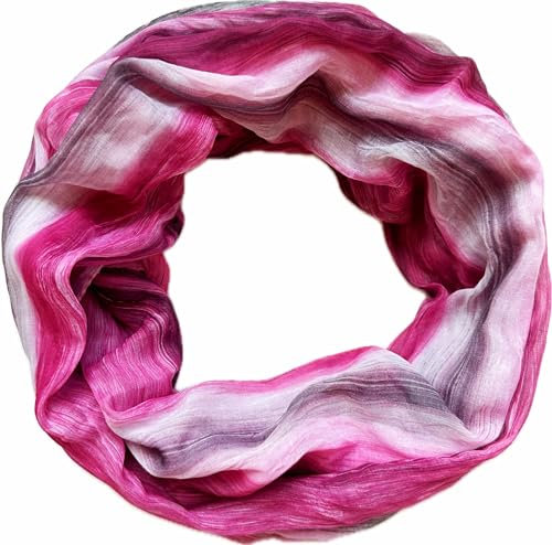 Jeamis Regenbogen Seide Loop Farbverlauf Frühling Rundschal Rainbow Streifen Sommer Leicht Schal Stola (Pink B)