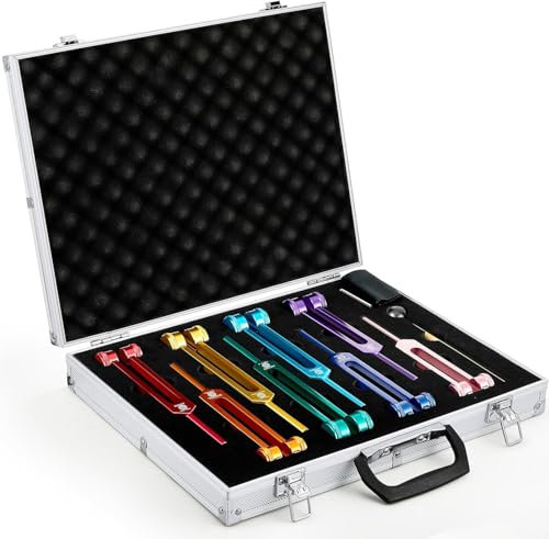 Stimmgabel Neurologie, Stimmgabel für Heilung, TOOSOAR Set von 8 Stimmgabeln aus Aluminium mit verschiedenen Frequenzen für Meditation, Anti-Kompression