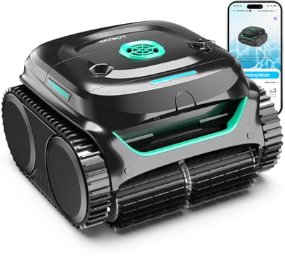 WYBOT C2 Limpiafondos Piscina, Robot Limpiafondos Piscina Inalámbrico 150㎡, Doble Filtración, 3 Motores, Succión Potente, Limpieza Paredes & Línea de Agua, 180 Min, App(Negro-Verde Verde)