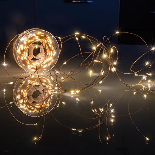 Luccika Stringa Luminosa Natalizia, Catena di Luci Micro LED su Cavo di Rame, 8 modalità di Giochi, Uso Interno Esterno, Lucine Decorative per Albero, Natale, Matrimonio (Bianco Caldo, 40 Metri)