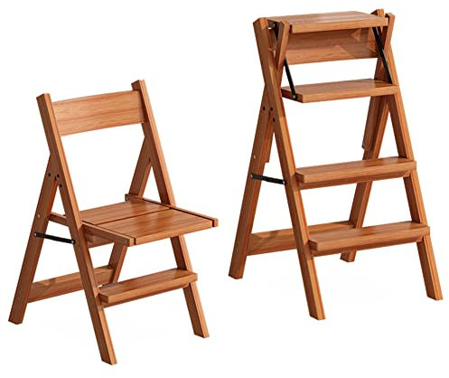 Tabouret d'escalade d'intérieur, escabeau pliant en bois massif, escabeau à double usage, 4 marches, chaise multi-convertible, tabouret d'escalier, maison, cuisine, jardin, bibliothèque/noir (couleur