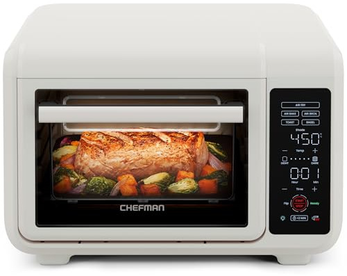 Chefman Air Fryer Toaster Oven Combo, Countertop Oven for Quick & Healthy Meals, Bake, Broil, Air Fry, Toast, and Bagel Functions, 450°F Max Temp, 4 Slice Toaster Oven Air Fryer Combo – Ivory