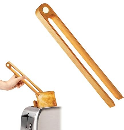 1PCS Magnetic Bamboo Toaster Tongs Wood Magnetic Bamboo Toast Tongs Modern Kitchen Accessory Toaster Tongs Wooden Tool for Toast Baking Cooking Salad Grill Utensils Tool(22 CM Long)