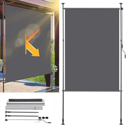 ISOISL Senkrechtmarkise außen Klemmmarkise 120x270cm Ausziehbar | Vertikalmarkise mit Handkurbel ohne Bohren | Balkon-Sichtschutz & Windschutz für Garten & Terrasse, Anthrazit