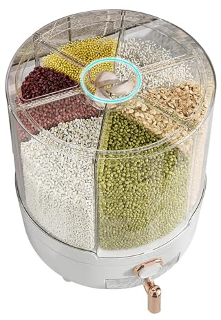 Distributore Di Alimenti Rotanti - Scatola Di Immagazzinaggio Di Grana A 360 °, Organizzatore Di Coperchio Rimovibile | Supporto Di Fagioli Di Riso A Sei Fessure, Parabordi Da Cucina Ermetici, Est