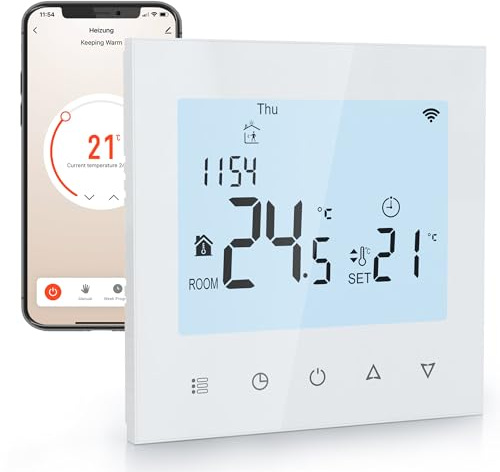Elektrobock PT740W-EI Raumthermostat mit WiFi | Smartes Thermostat für Fußbodenheizung & Elektroheizung | 6 Programme/Tag | Geofencing & Fenster-Offen-Erkennung | 230V, 16A, Weiß