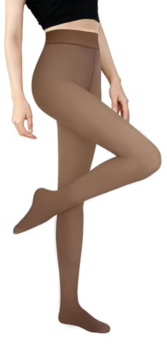 HUKUMA Medias Térmicas Mujer, Medias Térmicas Invierno, Mallas Alto Cintura Leggings Pantimedias Leotardos Mujer-Marrón Translúcido M