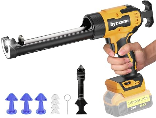 byczone Electric Caulking Gun Compatible With Dewalt 20V Max Battery, 10 Oz Cordless Caulk Gun with 6 Adjustable Speed, LED Light, Battery Powered Caulking Gun for Filling, Sealing, Repair (TOOL ONLY)