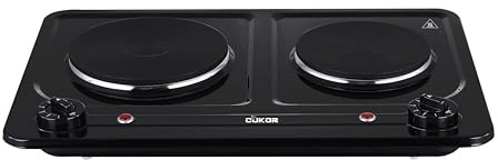 Double Burner Electric Hot Plate, 1800W Cast Iron Heating with Adjustable Temperature Control, Stainless Steel Body for Home, Dorm & Commercial Use