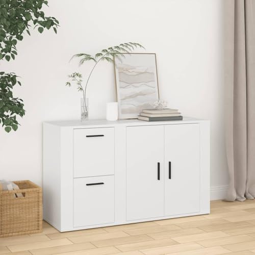 Mokuyary Credenza Bianco 100x33x59,5 cm Legno Ingegneria, Credenza con vano Armadietto Laterale Cucina per Soggiorno Camera