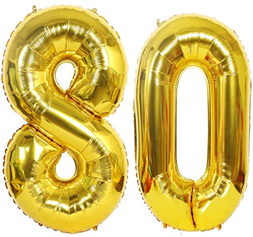 Foil Palloncino Numero 80 Oro Giganti 101 CM - Decorazioni Compleanno Gonfiabili con Elio o Aria