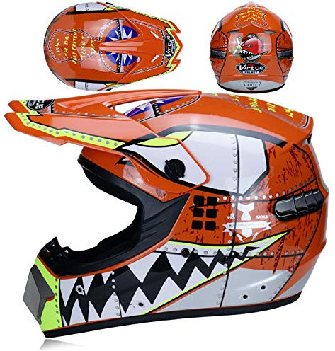 Juego de Casco de Motocross Completo con Gafas, Guantes, máscara, Casco de Motocross, Casco de Cross, Casco para niños y Adultos, protección de Seguridad (XL, Naranja)