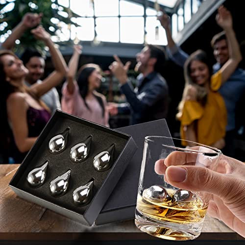 6 Pezzi Metallo Raffreddamento Rocce, Whisky Acciaio Ghiaccio, Pietra di Whisky, riutilizzabile, Set di Regali Pietra a Whisky Esclusivi in Acciaio Inox -Cubi di metallo refrigeranti