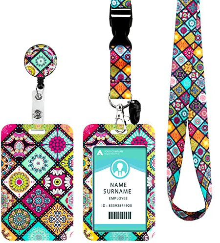 Ausweishülle mit Band, Schlüsselband Ausweishalter Ausziehbar, Schlüsselanhänger mit Karabiner, für Frauen, Lehrer, Krankenschwestern, Doktor, Student(Mandala)