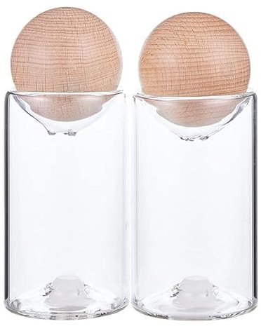 Santa Barbara Design Studio Salt & Pepper Shakers Sleek Kitchen Essentials, 3.25 Tall, Glass/Beech Wood