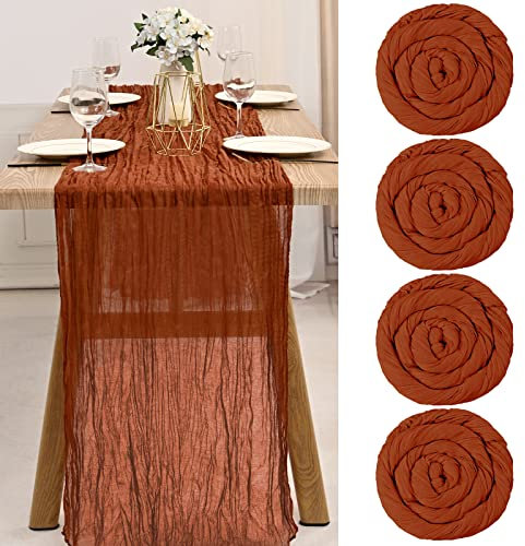 Käsetuch Tischläufer 4 Stück Pack Terracotta Rohe Baumwolle Tischfahne Transluzent Tischfahne Tüll Tischdecke 10 Fuß Bohemian Stil Land Dekoration Küche Hochzeit Urlaub Party Artikel (Terracotta 300cm