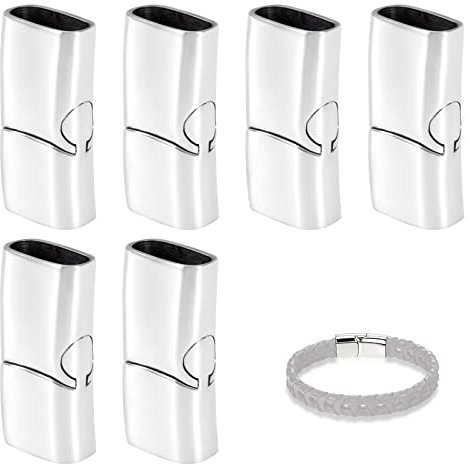 Armband Verschlüsse Magnetic Endkappen zur Schmuckherstellung in Edelstahl Rectangle für Lederseil Halskette Lederband Schnalle Bohrung: 12x6mm Silber