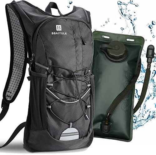 BBAIYULE® Trinkrucksack mit Trinkblase 2L, BPA-Frei| Fahrradrucksack mit Reflektoren | Rucksack mit Trinksystem |Laufrucksack Ultraleicht 380g| Laufen, Fahrrad (Schwarz + Armeegrüner Trinkblase)