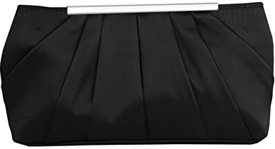 Lollanda Pochette élégante plissée en satin pour femme - Pour soirée, bal de fin d'année, fête de mariage, Noir , 20Inches, medium