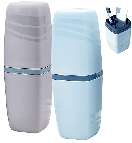 FORYNXHWIN 2 Pcs Etui à Brosse à Dents,Boîte à Brosse à Dents de Voyage,Gobelet à Dents Plastique,Portable étui de Brosse à Dents de Voyage, pour Le Camping, Le Voyage, La Maison, Scolaire(Bleu+Gris)