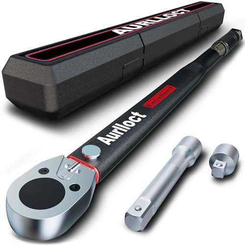 Aurlloct Juego de Llave Dinamométrica 1/2 Pulgada, 35-435 Nm Chave Dinamométrica, Incluye Extensión de 10 cm, para Mantenimiento Coche y Las Ruedas, 3 Piezas
