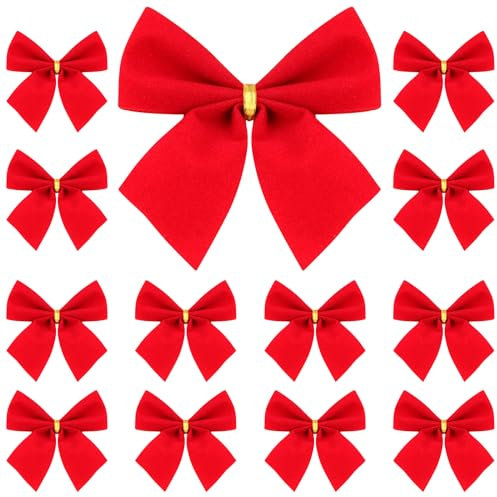 Velvet Bowknot 12pcs Christmas Tree Red Bowknot Xmas Sweet Bows Mini Red Bow Wreath Decor Gift Bowknot Hanging Ornaments